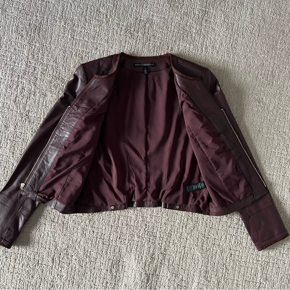 White House Black Market Burgundy Leather Jacket, Size Small - Picture 7 of 9